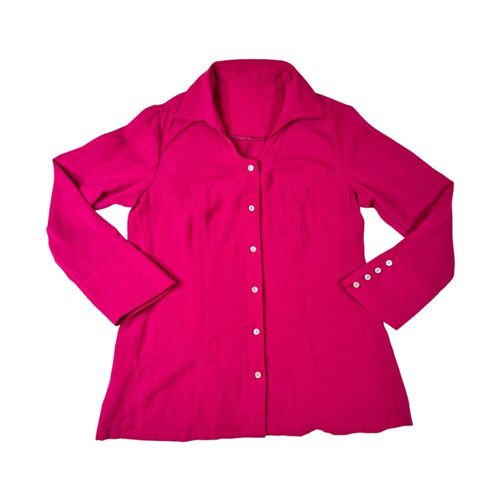 Fridaze 100% Linen Button Front Shirt Women's XS Pink Lagenlook Layering Coastal